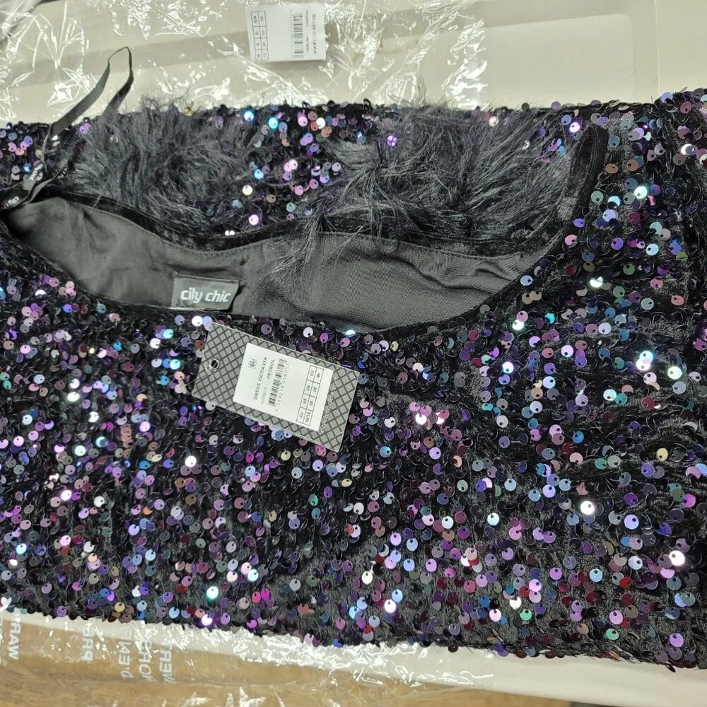 NWT City Chic One Shoulder Multi Sequin Mini Dress 18